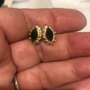 Jet Black Marquise with Crystal Surround-vintage earrings